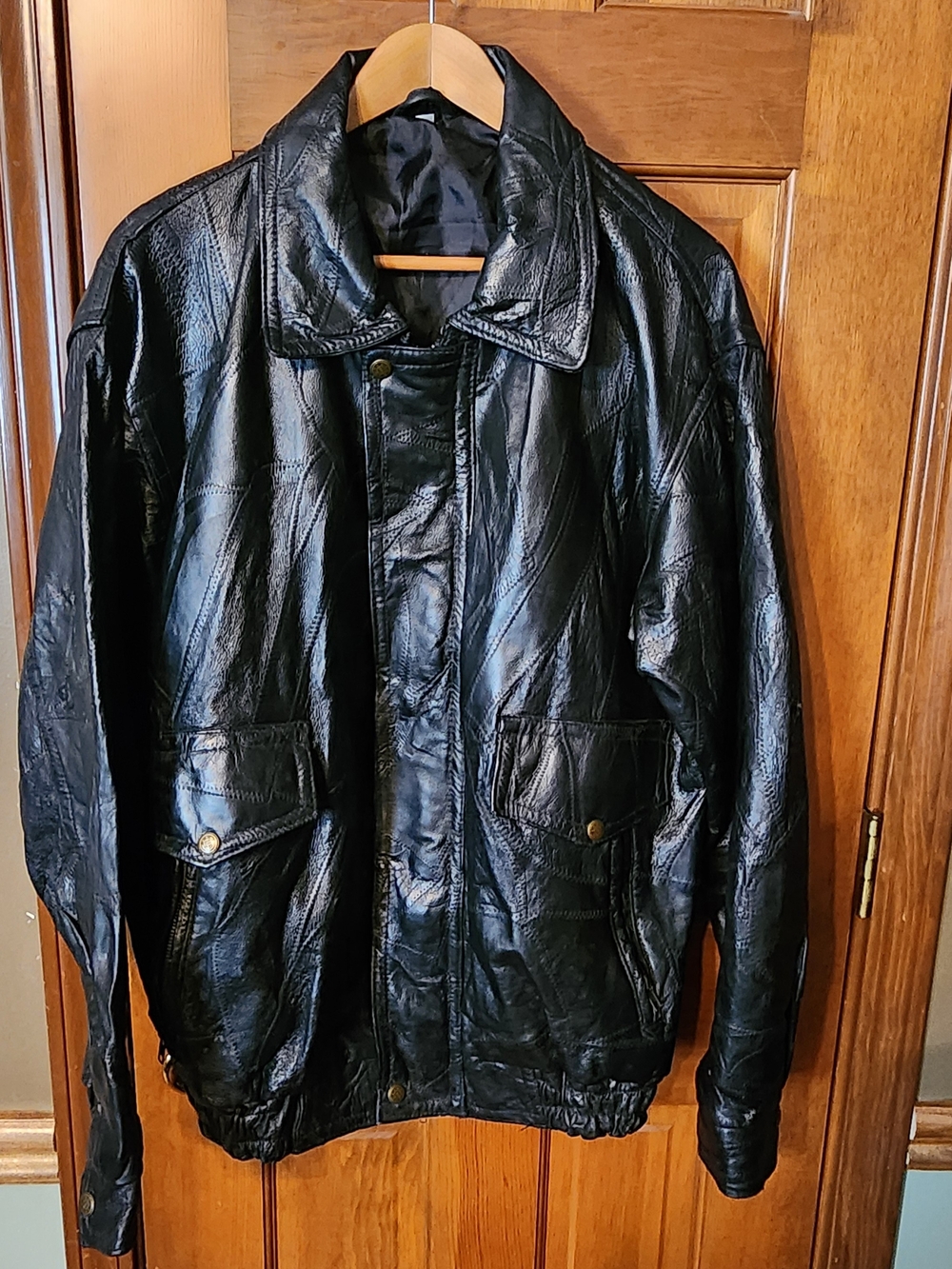 Men's Black Leather Jacket - Classic Bomber Style